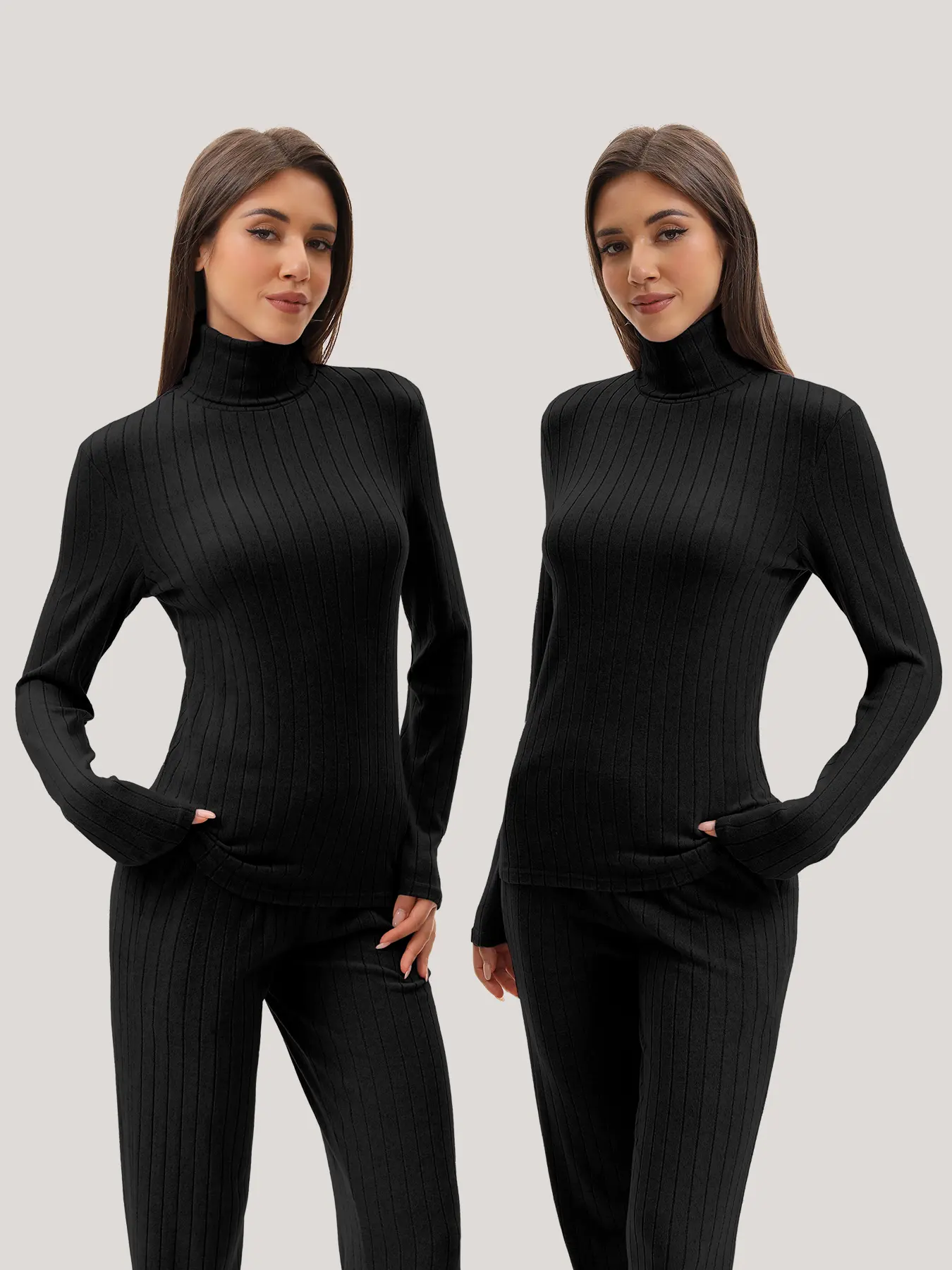 Women's Casual Fleece-Lined Turtleneck Sweater, Long Sleeve Ribbed Knit Thermal Top, Slim-Fit Winter Base Layer for Everyday Wear, Style