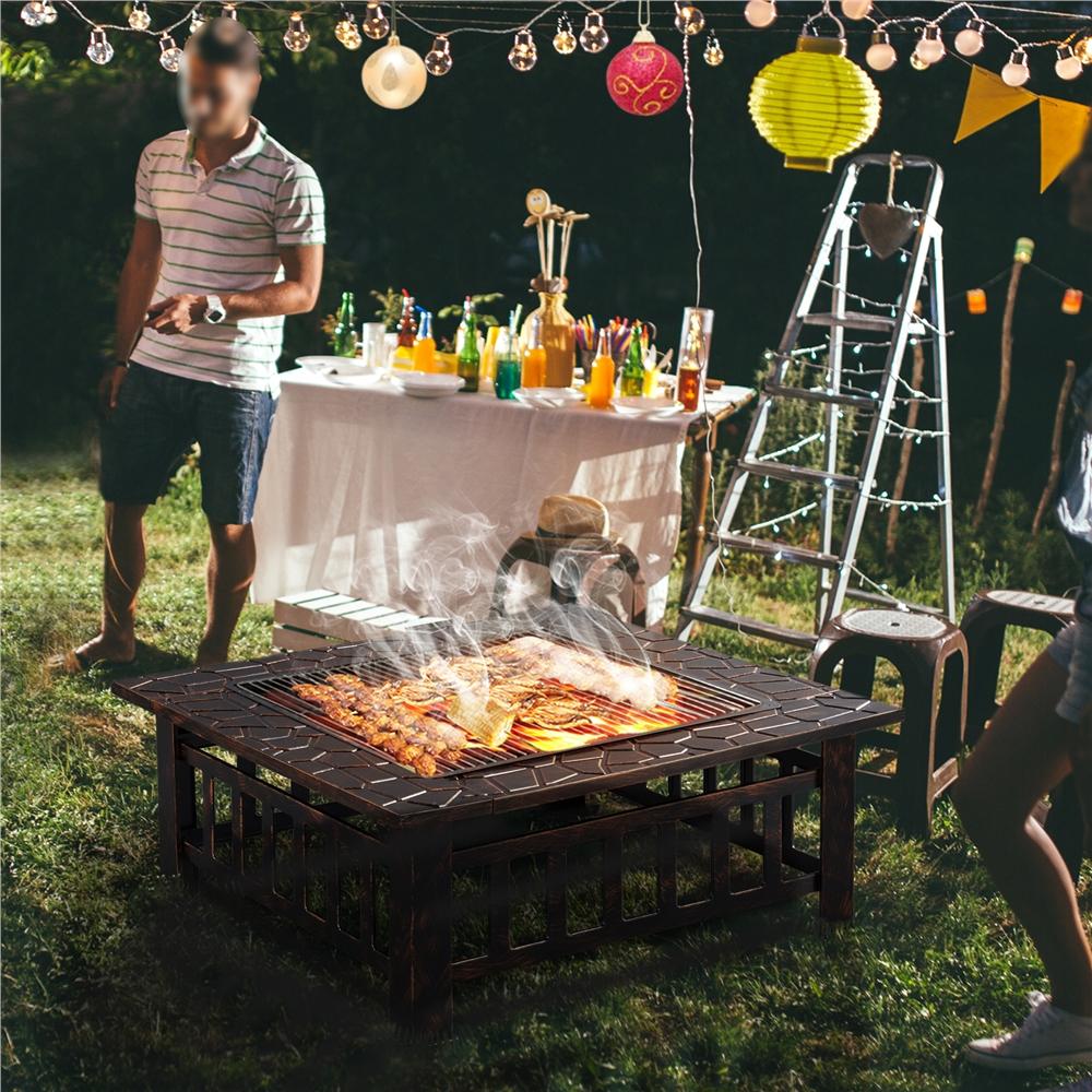 【Heavy Duty】Yaheetech  32‘’/34“Multifunctional Fire Pit Table Square Metal Fire Pit for Camping, Outdoor Heating, Bonfire & Picnic