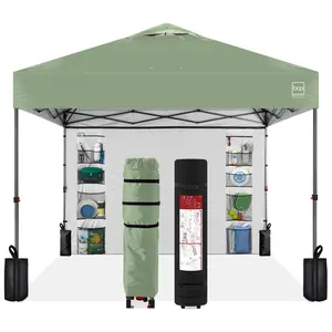 Best Choice Products 10x10ft Easy Setup Pop Up Canopy, Portable Tent w/ Side Wall, 1-Button Push, Case