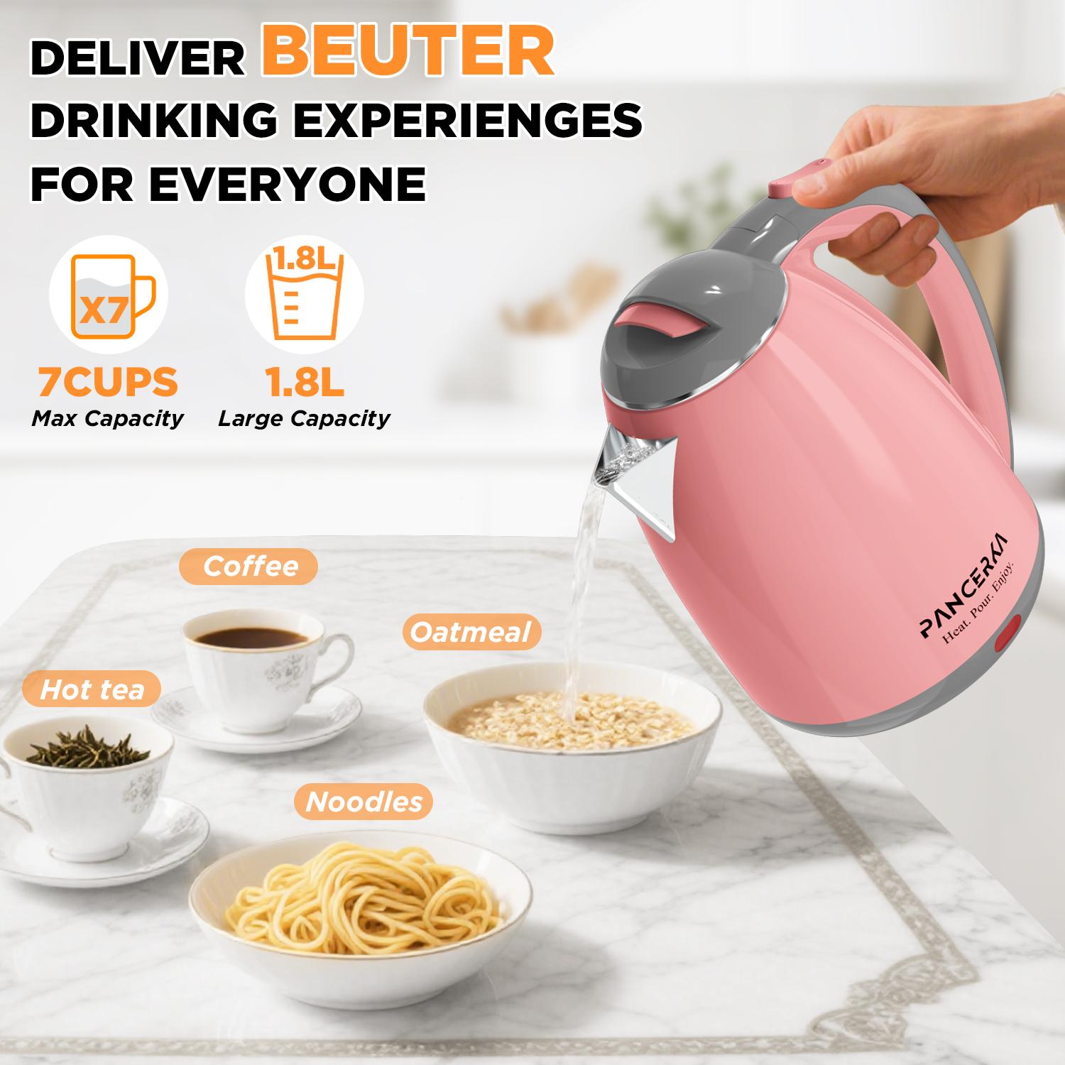 PANCERKA Electric Kettle 1.8L 1000W, BPA-Free Auto Shut-Off Tea Kettle & Electric Tea Pot, Fast Heating Anti-Scald Design for Coffee, Tea, Hot Water