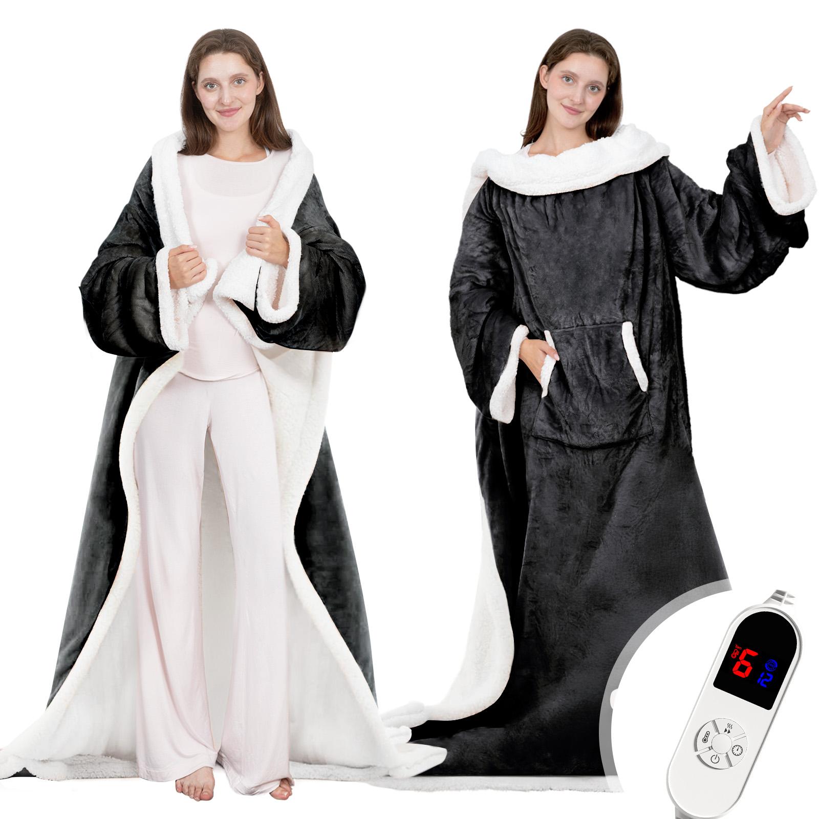 VUSIGN Wearable Heated Blanket, 52”×72” Full body electric heated robe, Electric Blanket with Foot Pocket & Sleeves - 6 Heat Levels, 12-Hour Timer Auto Off, Machine Washable, Gift for Winter, Women, Mom, Christmas Gift