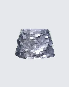 Pearle Silver Disc Sequin Mini Skirt