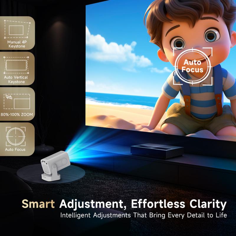 Auto Focus HY310 Intelligent Projector Google Assistant with 4K Support 330ANSI Dual WiFi6 Wireless Bluetooth5.4 1080P Native Auto Keystone Correction Androdi 11 Built-in Speaker Home Cinema Movie Outdorr