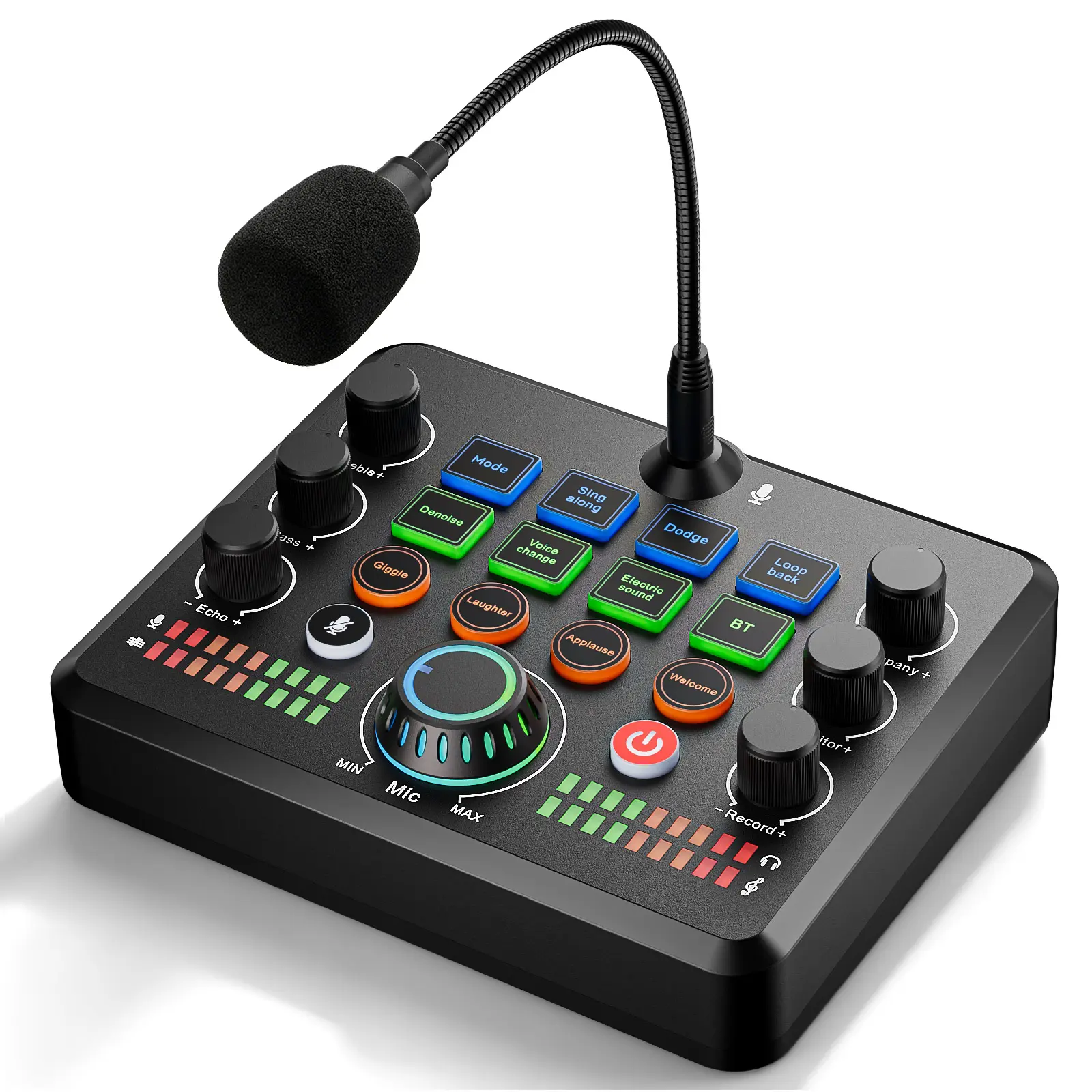 Facmogu F682 All-in-1 Live Sound Card Audio Mixer Console with Gooseneck Mic, Buttons, Voice Changer, Bluetooth, Noise Reduction Soundboard, Built-in Chip, Detachable Design, USB/Cable for Live Streaming, Gaming on Smartphone, PC/Laptop, iOS (Boxed Set),