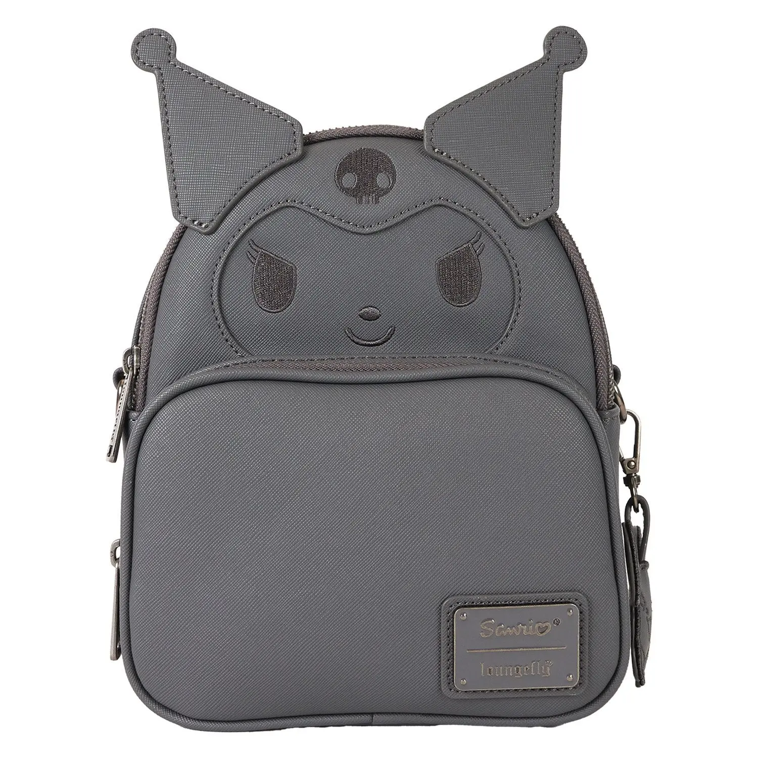 Loungefly Sanrio Kuromi Monochrome Cosplay Mini Backpack for Adults, Faux Leather Convertible Backpack Purse with Embroidered Details and Baku Charm, Stylish Casual Daypack, Mini Backpack Purse
