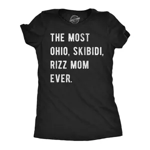 Womens  Funny T Shirts The Most Ohio Skibidi Rizz Mom Ever Internet Meme Graphic Novelty Tee for Ladies Funny Womens T Shirts Cute Vintage Fashion Casual Ladies T-Shirt Gift Mother's Day Tops for Women Funny Black -