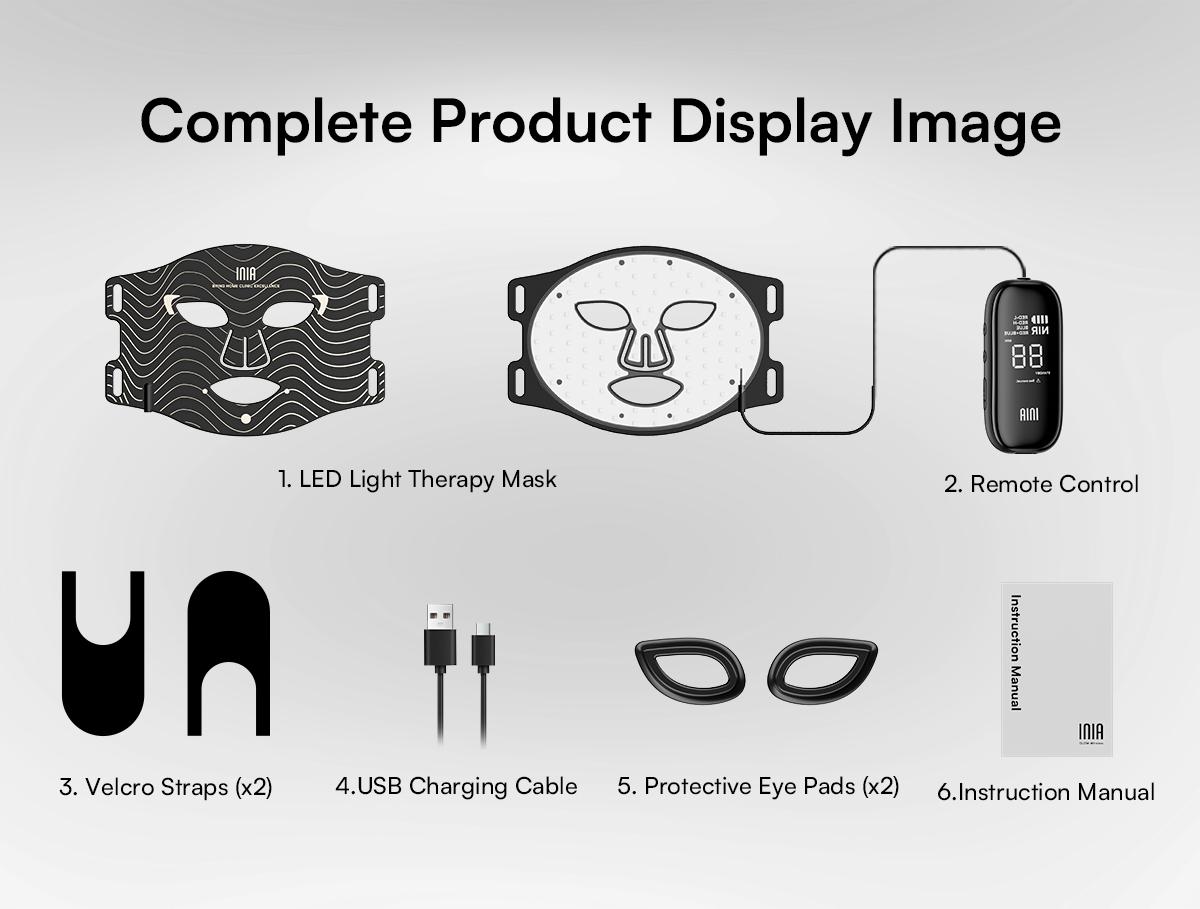 INIA GLOW 2 Red Light Therapy Mask , 4 Light Modes with 850nm NIR, 2600mAh Rechargeable LED Face Mask for Skincare at Home and Travel, Best Valentine's Day Gift for Her