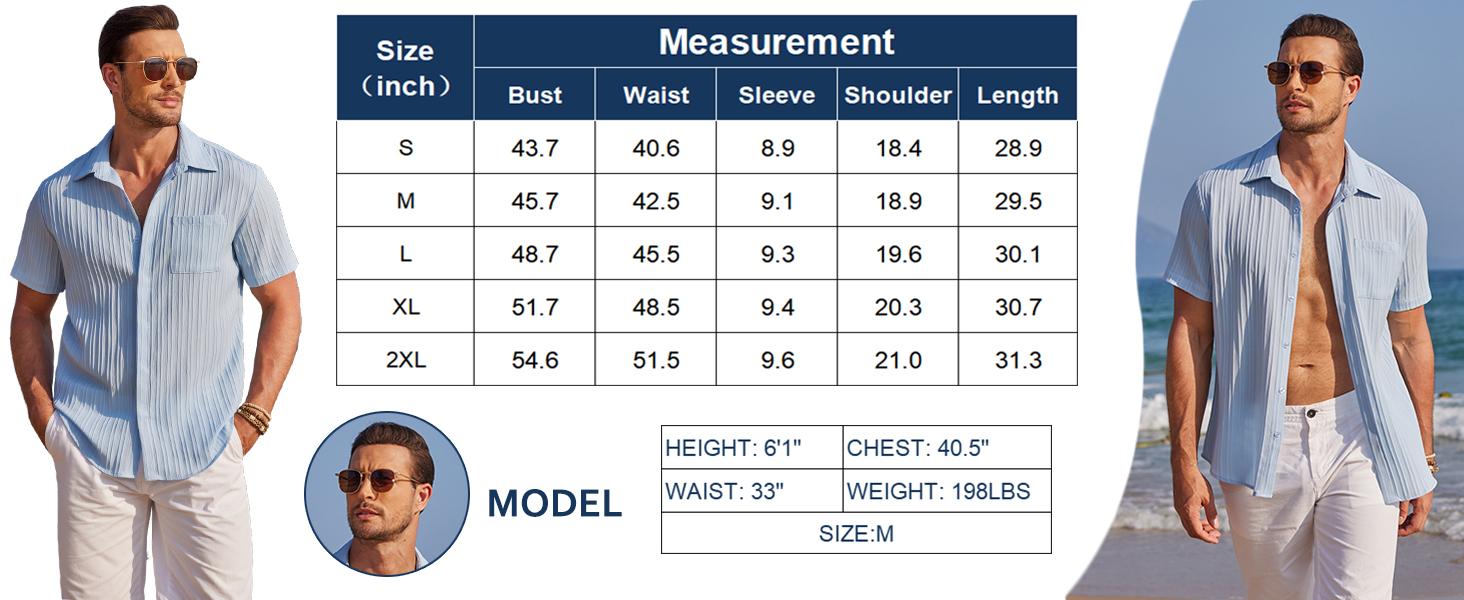 Coofandy Men's Casual Button Down Shirt - Navy Blue Textured Short Sleeve Fitted Collared Neck Summer Beach Top for Men - Canvas