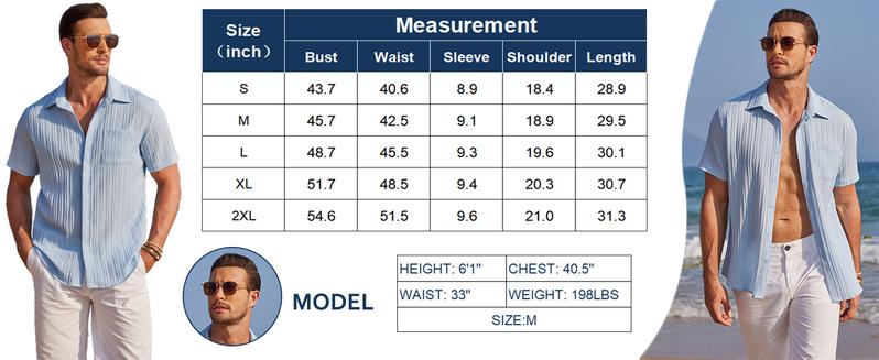 Coofandy Men's Casual Button Down Shirt - Navy Blue Textured Short Sleeve Fitted Collared Neck Summer Beach Top for Men - Canvas