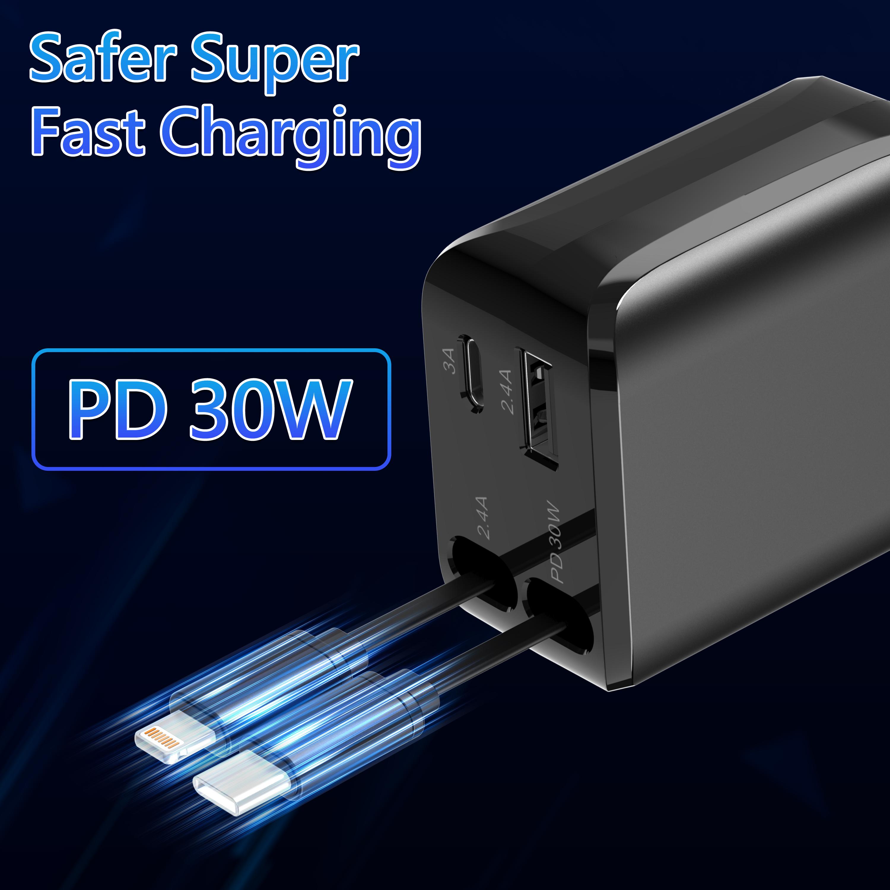 4-in-1 Retractable Car Charger, 100W USB-C Fast Adapter with Lightning Cable & Dual Ports for iPhone, iPad, AirPods, Samsung, Google Pixel