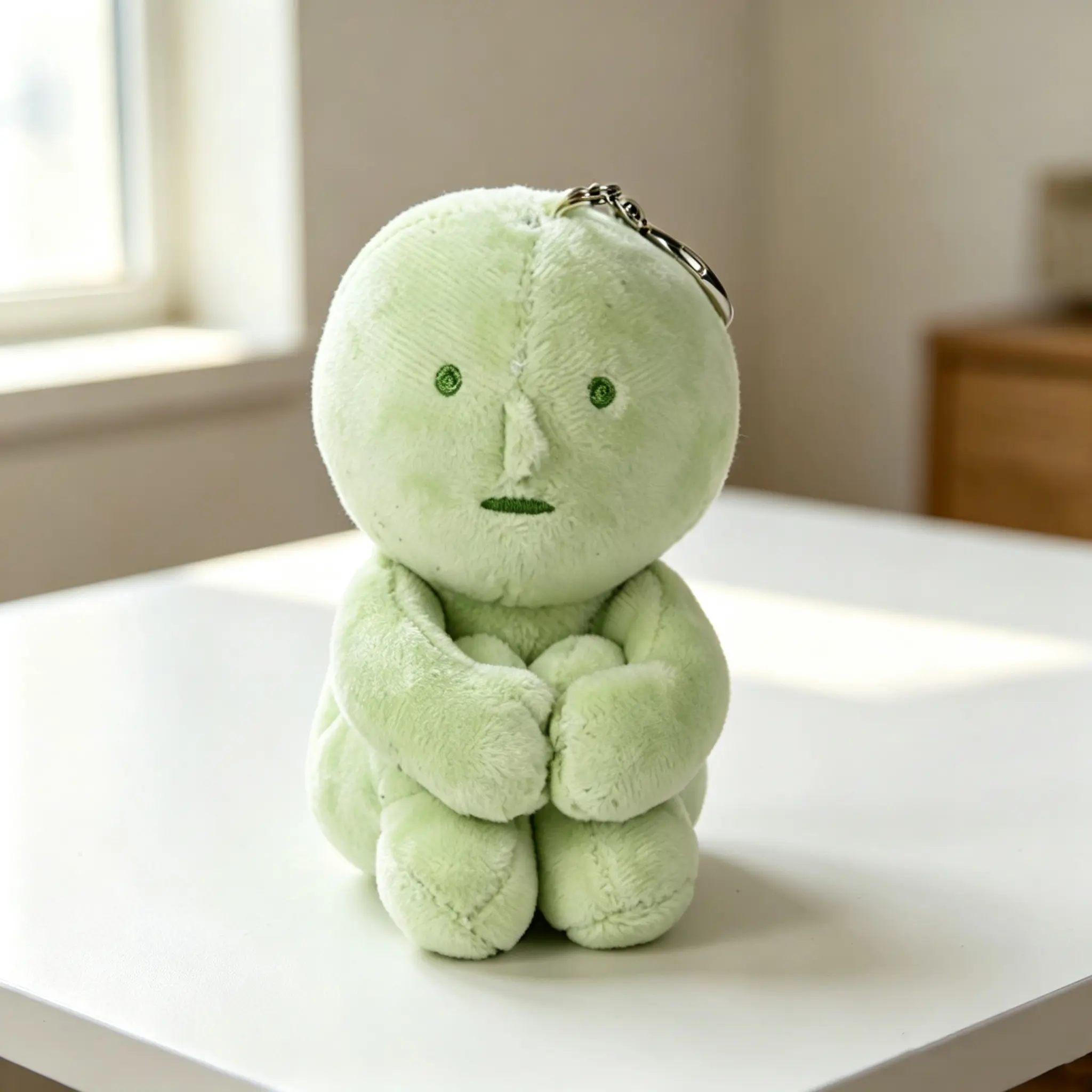 The mysterious little green plush toy plush keychain is a soft and cute gift that quietly hugs your knees. The furry doll can be hung on your backpack, and the cartoon cute pendant.