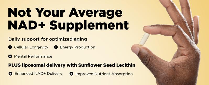 NAD Supplement - NAD+ (Nicotinamide Adenine Dinucleotide) for Men & Women - Made with Liposomal Delivery - Cellular Anti-Aging Support, Energy, Focus - 30-Day Supply