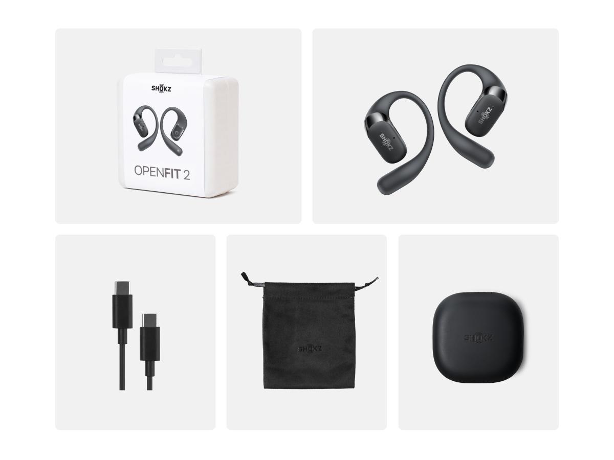 SHOKZ OpenFit 2 Open-Ear Headphones with True Wireless Bluetooth, Microphone, 48 Hours of Playtime, Fast Charging, IP55 Water-Resistant
