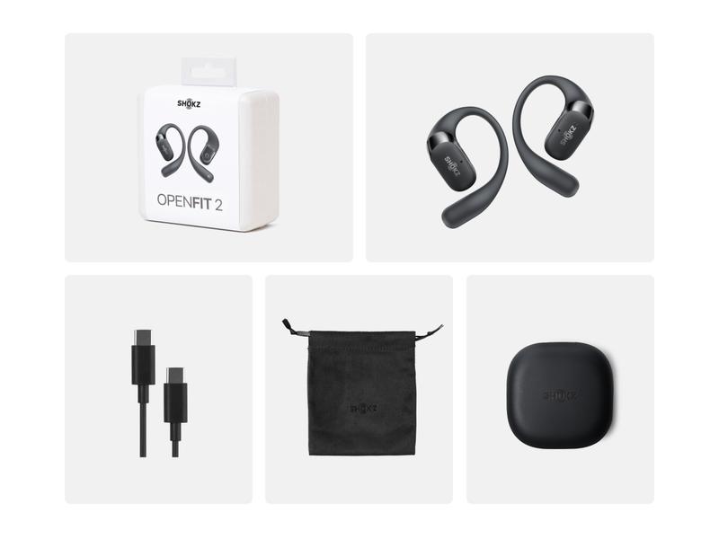 SHOKZ OpenFit 2 Open-Ear Headphones with True Wireless Bluetooth, Microphone, 48 Hours of Playtime, Fast Charging, IP55 Water-Resistant