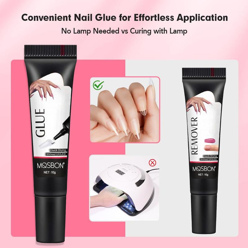 Wearable Nails ，10g Upgraded Super Strong Semi-Solid Tube Xiaomi Glue, Quick-Drying Patch Glue, No Whitening, No UV Light Required, Durable, with Decoupling Solution Set
