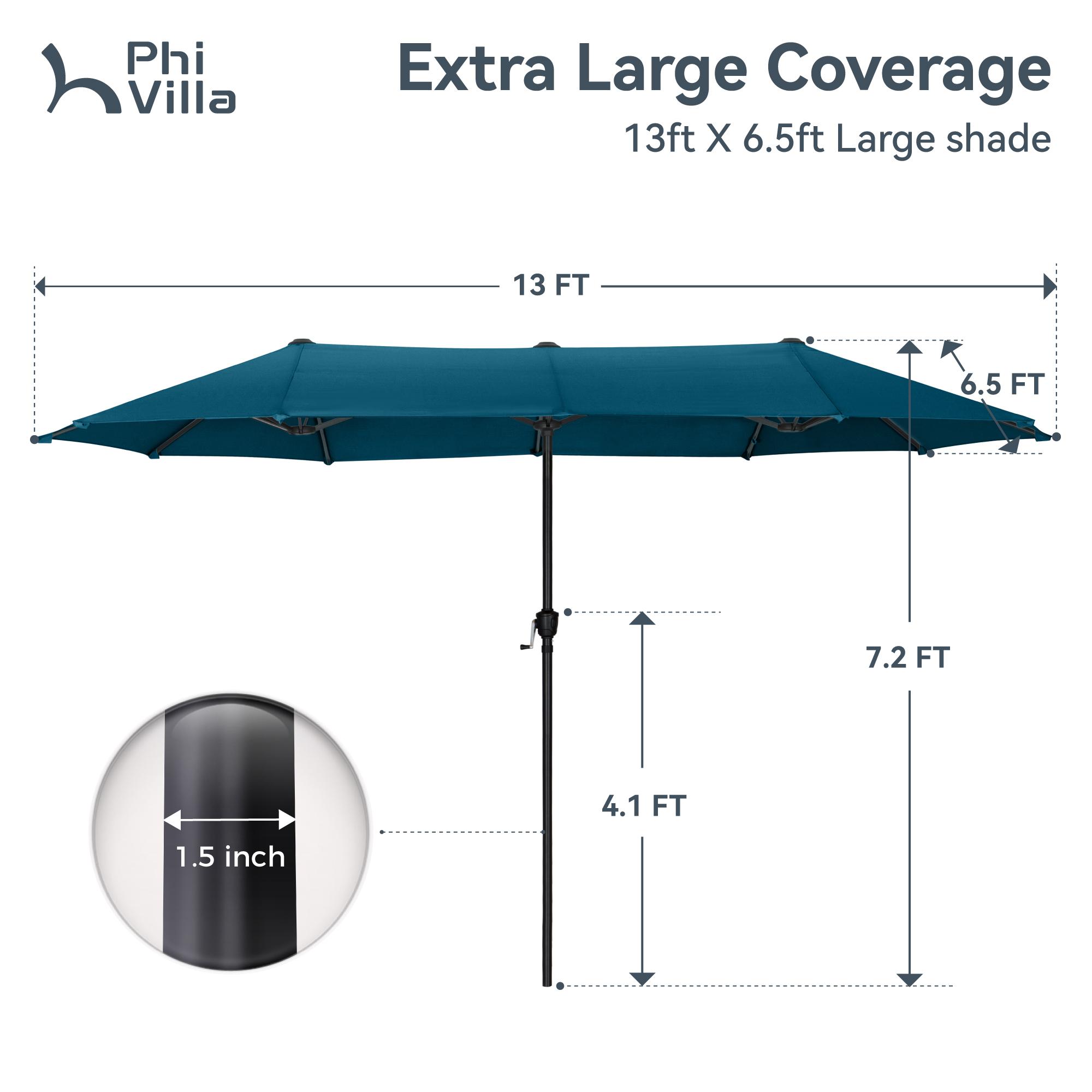 [2026 New] PHI VILLA 15ft Large Outdoor Double-Sided Rectangle Umbrella with Crank Handle, Waterproof, Alloy Steel, Assembly Required Furniture Patio