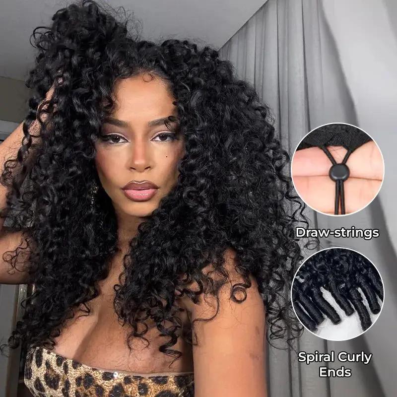 [HOT] Burmese Curly Wig 100% Human Hair Wigs For Women 200% Density Brazilian Half Glueless Wig Human Hair Ready to Wear 3 IN 1 Half Wig With Drawstring Curly Half Wig On Sale