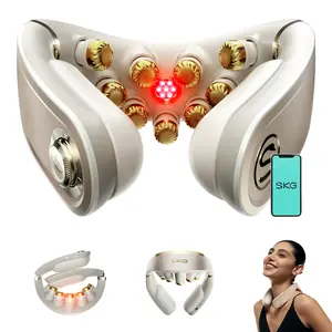 SKG Foldable Neck Massager for Pain Relief Deep Tissue Vibration Cordless Travel Massager,Portable 3D Neck Massager for Office Home Car Travel Gold Titanium Neck Massager 3.0 Valentine Gifts