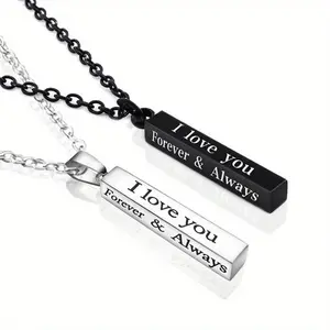 Stainless Steel His and Her Forever and Always Necklaces for Couples with Cute Heart Engraved Lettering, Promise Relationship Matching Necklace Rings for Valentine's Day Gift