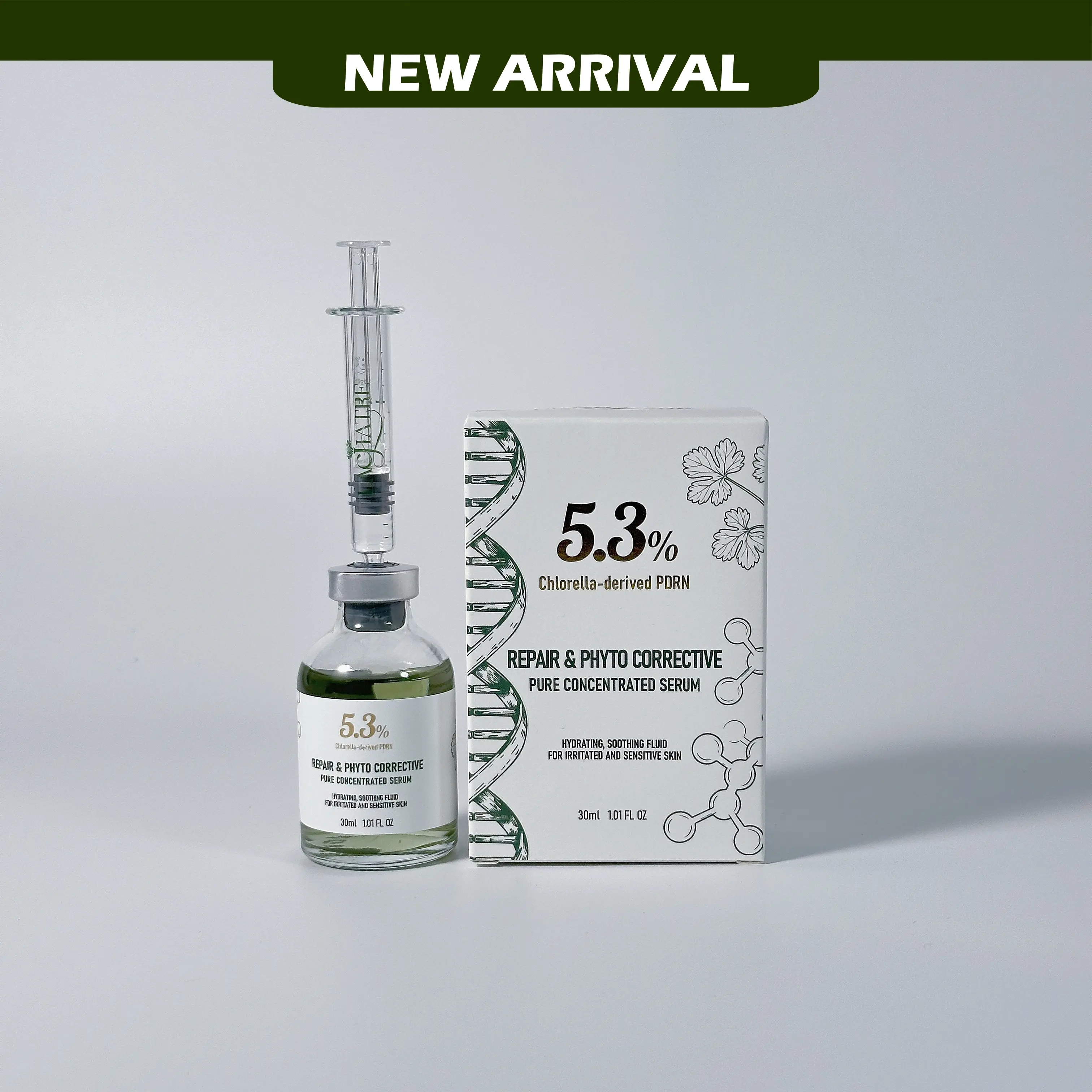 LACHATRE BEAUTY 5.3% Chlorella PDRN Concentrate Serum - Green Trio, Centella, Oligopeptide-1, Lightweight, Fragrance-Free 30ml Oil-Free Serum for Sensitive Skin, Post-Microneedling Calming Repair, Pat After Cleanse, Nanomist-Compatible, Skin Repair, Sun P