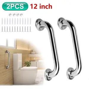 2Pcs Stainless Steel Wall Mounted Grab Bar for Elderly Handicapped Bathroom Safety and Shower Tub Handle Support, Anti-Slip Knurled Grip, Fall Prevention for Surgery Recovery & Pregnancy, Heavy Duty Toilet Balance Aid, Rust Proof
