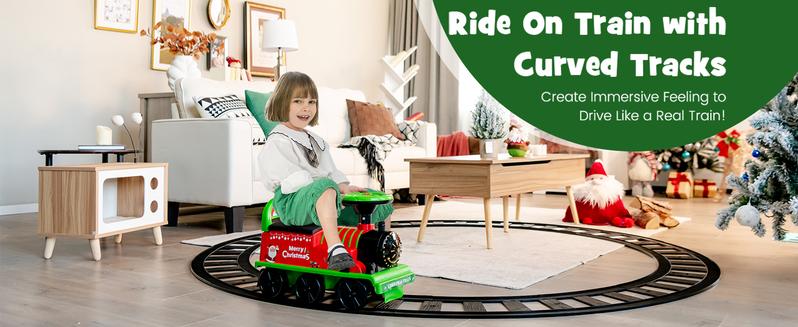 Costzon 6V Electric Ride on Train with 16 Track Pieces, Toddler Ride-on Train Set with Flashing Light, Storage Seat & Anti-tilt Device,Playable Without Tracks, Gift for Boys Girls,Christmas Festival Gift Black Friday Cyber Monday