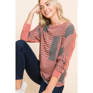Stripe and Solid Dolman Sleeves Top