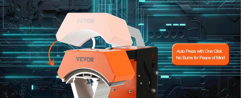 VEVOR 3-in-1 Auto Hat Heat Press with 3pcs Interchangeable Platens(6.6" x 2.7", TikTokShopBlackFriday, 6.6" x 3.8", 6.1" x 3"), Automatic Release&Press Knob-Style Digital Control Panel, Heat Transfer Printing for Caps