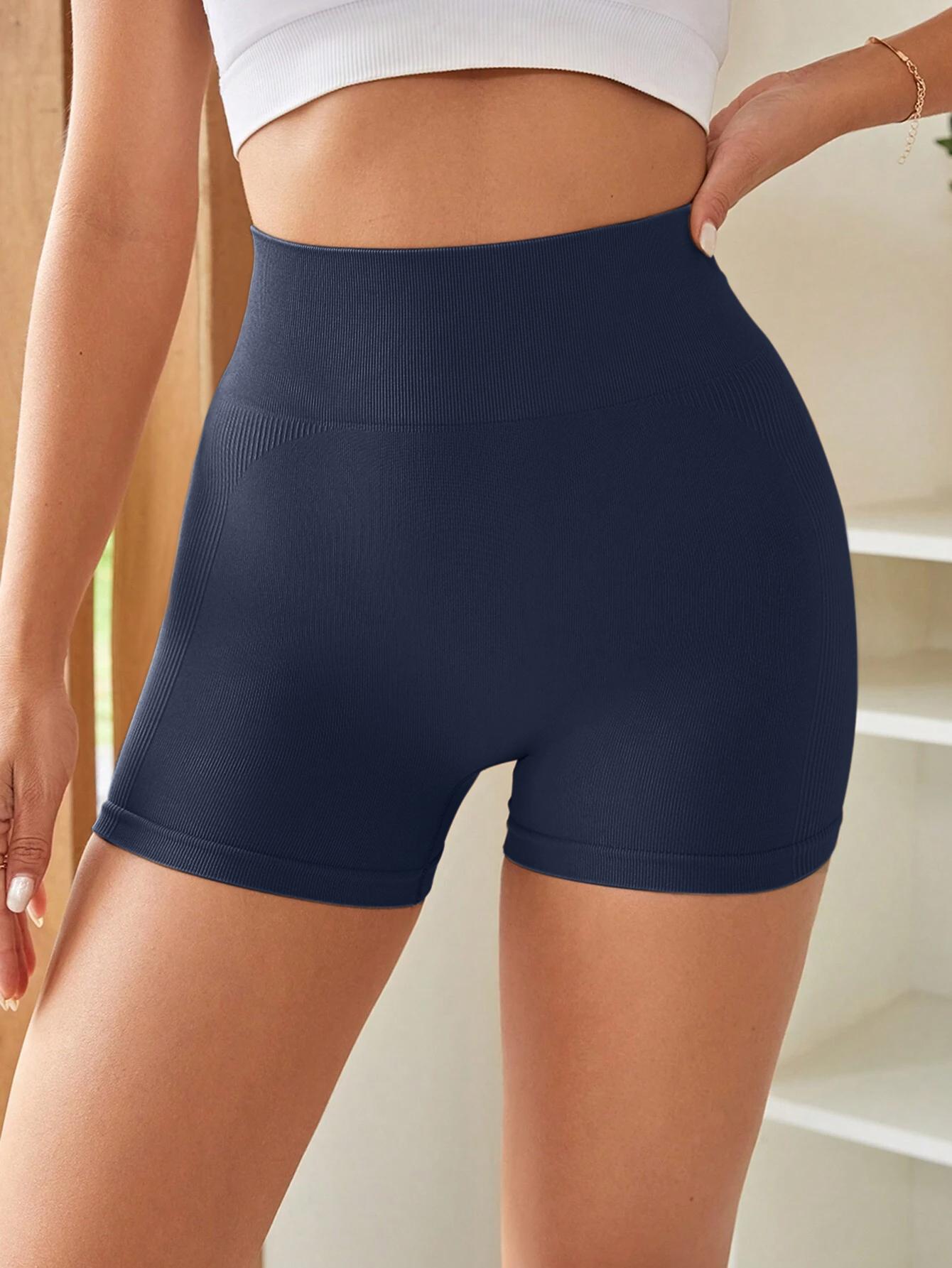 4-Pieces High Waist Tummy Control Side-Ribbed Butt-Lifting Seamless Shorts, Lightweighted Summer Shorts,  Stretchy Womenswear Bottom SpringStatements