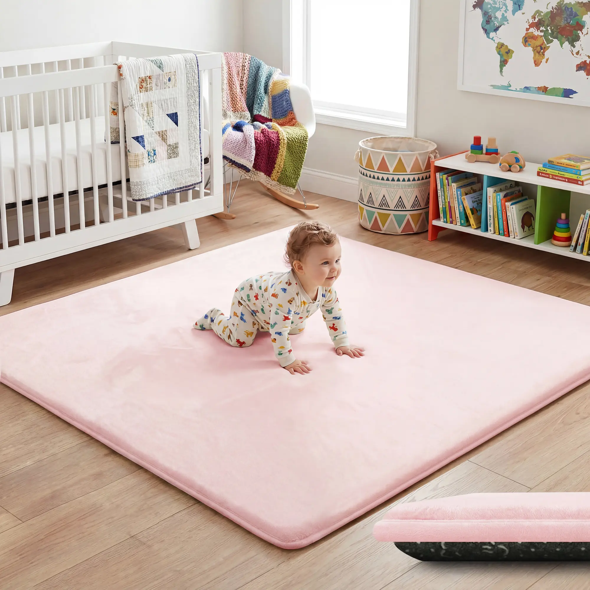 PaPaMat 50×50 Baby Play Mat for Floor, 1.5" Thick Elasti-Foam Playpen Mat for Toddlers Infant kids, Non-Slip Backing Safe for Crawling&Tummy Time,Tatami Style