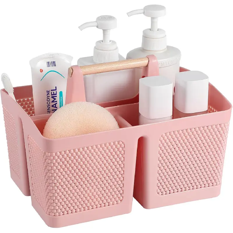 Portable Shower Caddy Basket Plastic Cleaning Caddy Organizer Storage Tote with Handle for Bathroom, College, Dorm Room Essentials, Pink