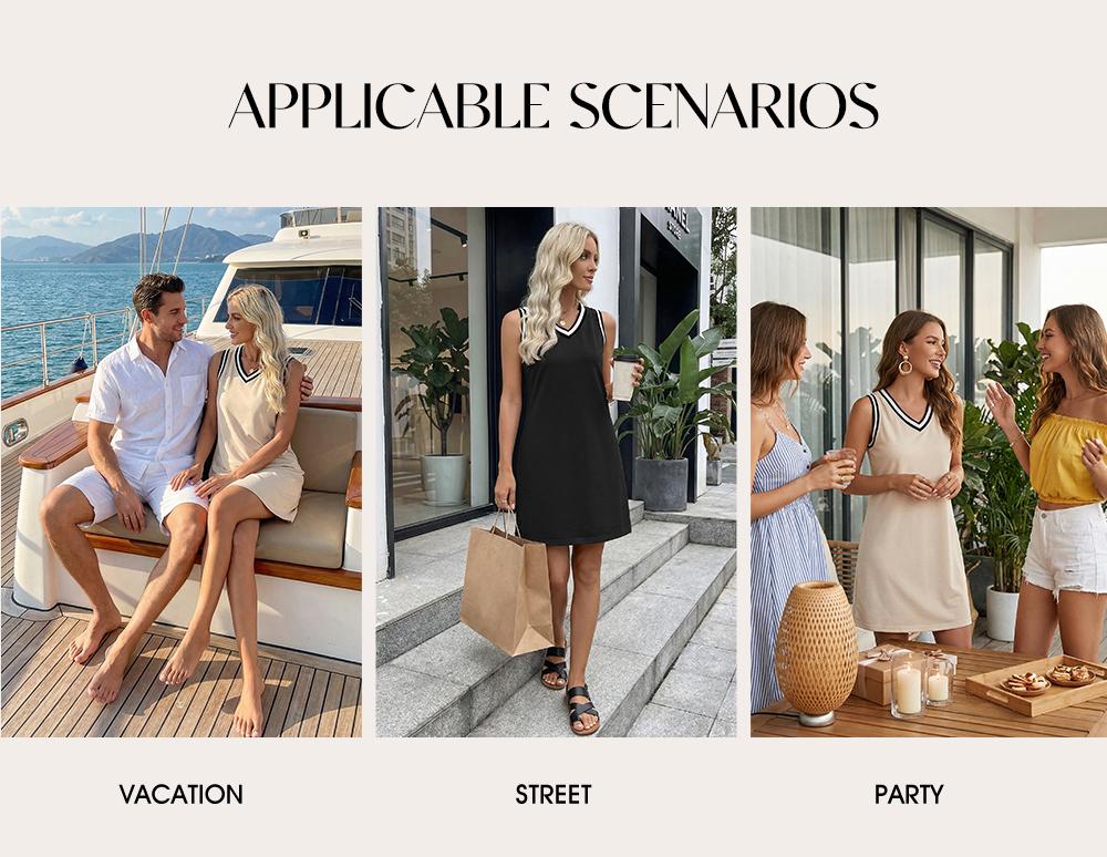 EVALESS Womens Summer Casual Dresses V Neck Sleeveless Contrast Striped Beach Vacation Dresses 2026 Fashion Womenswear Springtok Outfits