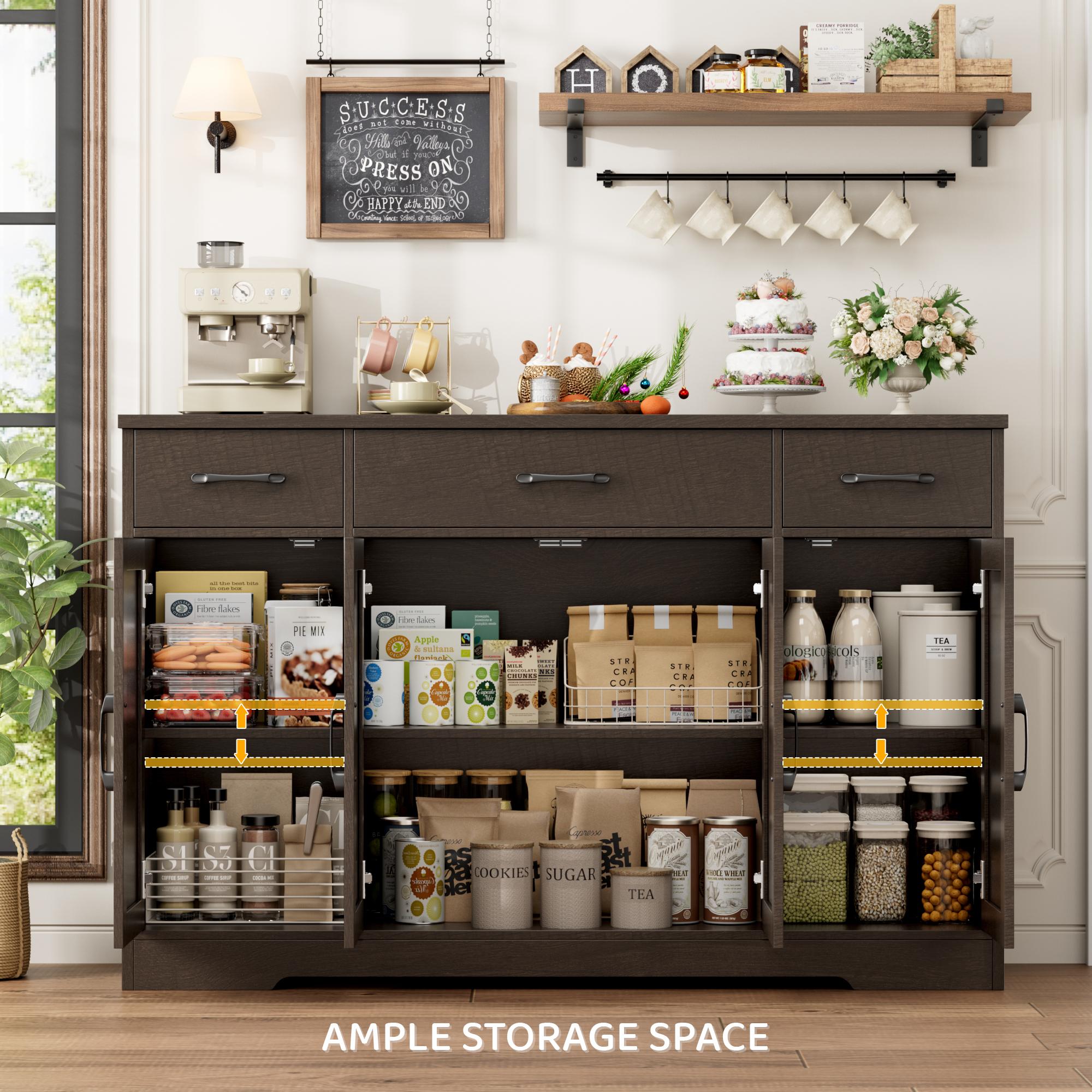 HOSTACK Modern Farmhouse Buffet Cabinet with Drawers 55" Large Sideboard Storage with Shelves Doors for Kitchen Dining Room