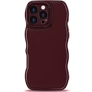Phone Case for iPhone 15 Pro Max Case,Simple Wave Design Wavy Frame Soft Silicone Aesthetic for iPhone 15 Pro Max,Wine Red