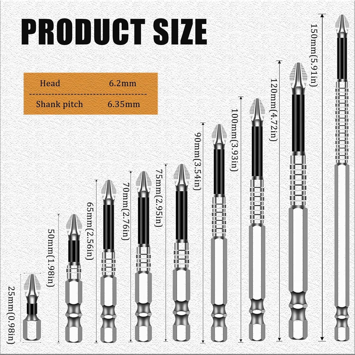 6-piece set-K5 impact-resistant and non-slip cross bit set, strong magnetism, high hardness hand drill screw cutter hexagonal handle bit set