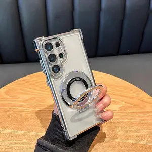 Electroplating Four Corner Anti-Drop Bracket Phone Cover Case Compatible With Samsung S25 Ultra S25 Plus S24 Plus S23 Ultra S24 Ultra S25 S24 S23 S22 Magsafe Magnetic Charging Protector Casing