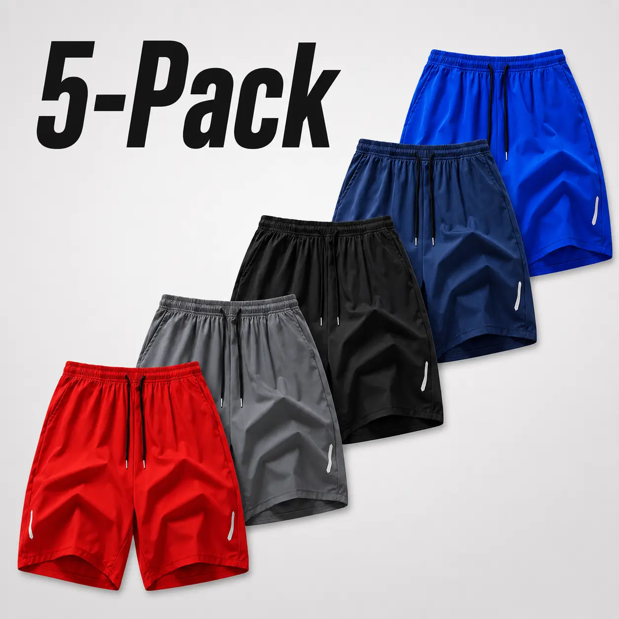 Men's 5-Piece Quick-Drying Shorts Set - Lightweight, Breathable Polyester Casual Athleisure Clothes, Plain Beige Tropical Style for Dads, Everyday & Swim Wear, Casual Athleisure Shorts, Polyester Clothes