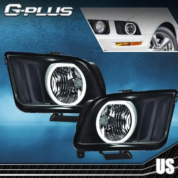 G-PLUS LED Car Headlights Assembly, Smoke/Black LED DRL Halo Headlights for 2005-2009 Ford Mustang (New), Led Headlight Kit, Replacement Car Lights