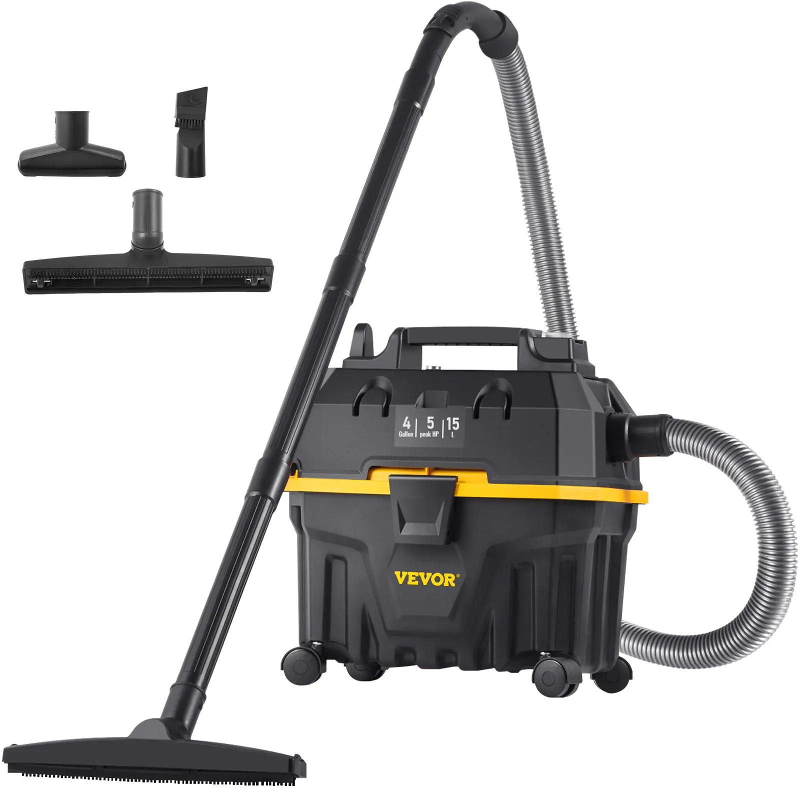 【Summerfinds】VEVOR Wet Dry Vac 4 Gallon5 Peak HP3 in 1 Shop Vacuum with Blowing Function Portable Attachments to Clean FloorUpholsteryGapCarETL ListedBlack/Yellow, Wet Dry Vacuums, High-Efficiency Wet-Dry Vacuums