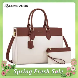 LOVEVOOK Laptop Tote Bag,Fashionable Texture and Waterproof Leather,Modern Minimalist Design, Perfect for Daily Use by Doctors, Nurses, Teachers, and Professional Women for Travel and Commuting,SpringStatements