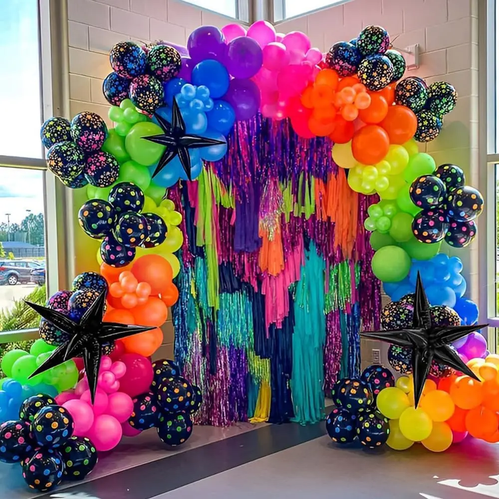 Glow in the Dark Balloon Arch Garland Kit-165Pcs UV Neon Rainbow Luminous Fluorescent Balloons-Let's Glow Birthday Party Back to 80s 90s Disco Rock Roll Party Decorations