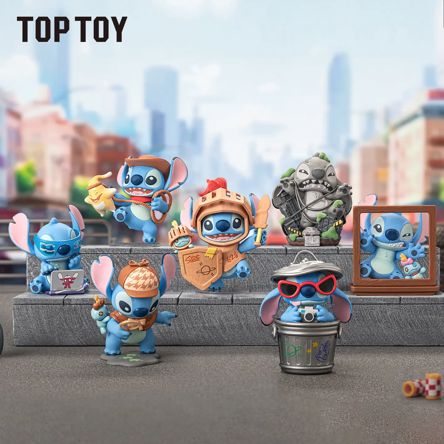TOPTOY Stitch City Adventure Series Figure Desktop Decor – Adorable Stitch Statue with City Exploration Theme, Cute Collectible Desk Ornament for Stitch Lovers – Perfect Birthday Gift for Kids, Teens, Ideal Shelf Display or Room Accent