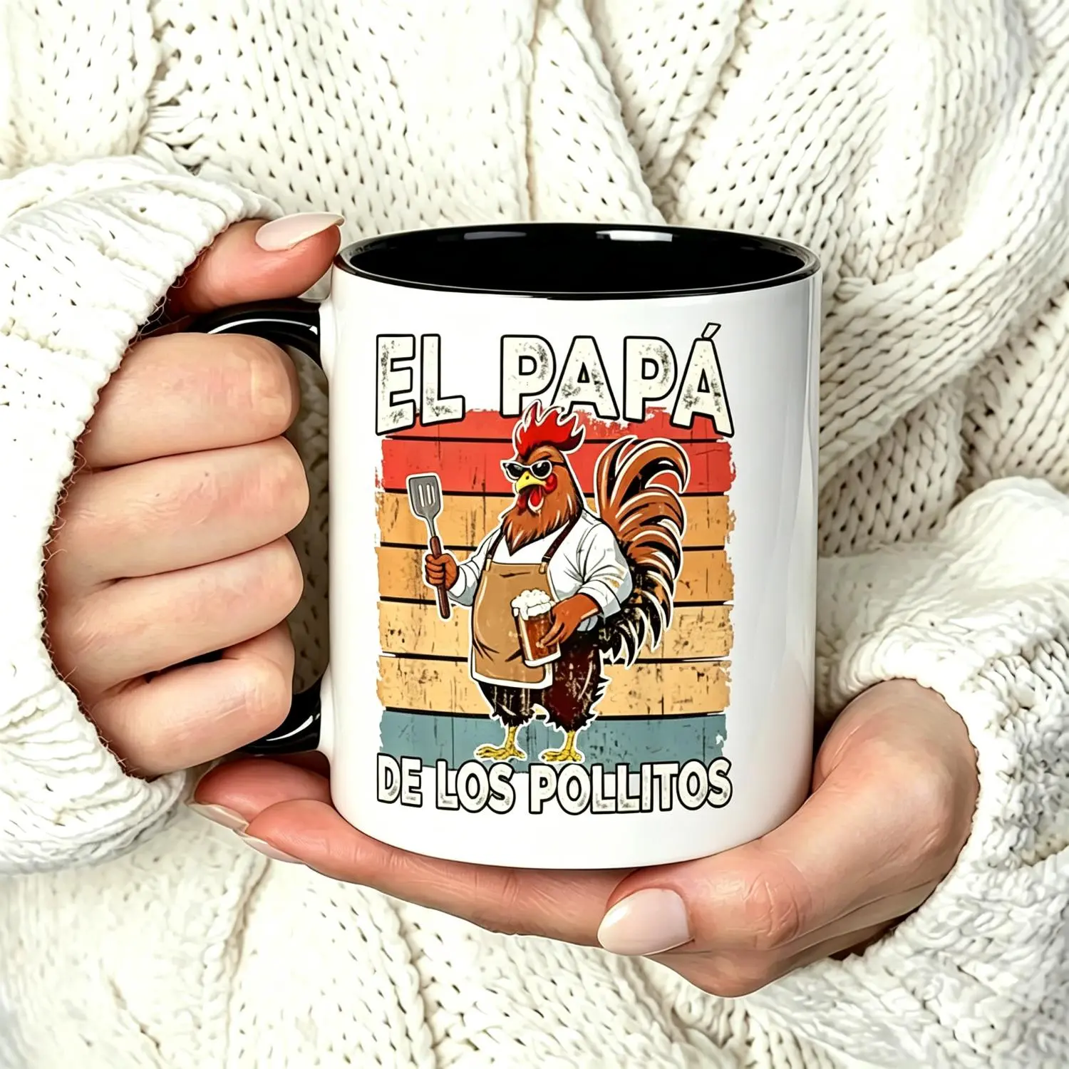El Papa de lo pollitos funny Spanish Dia del Padre Reusable Coffee Cups 11Oz Ceramic Mug