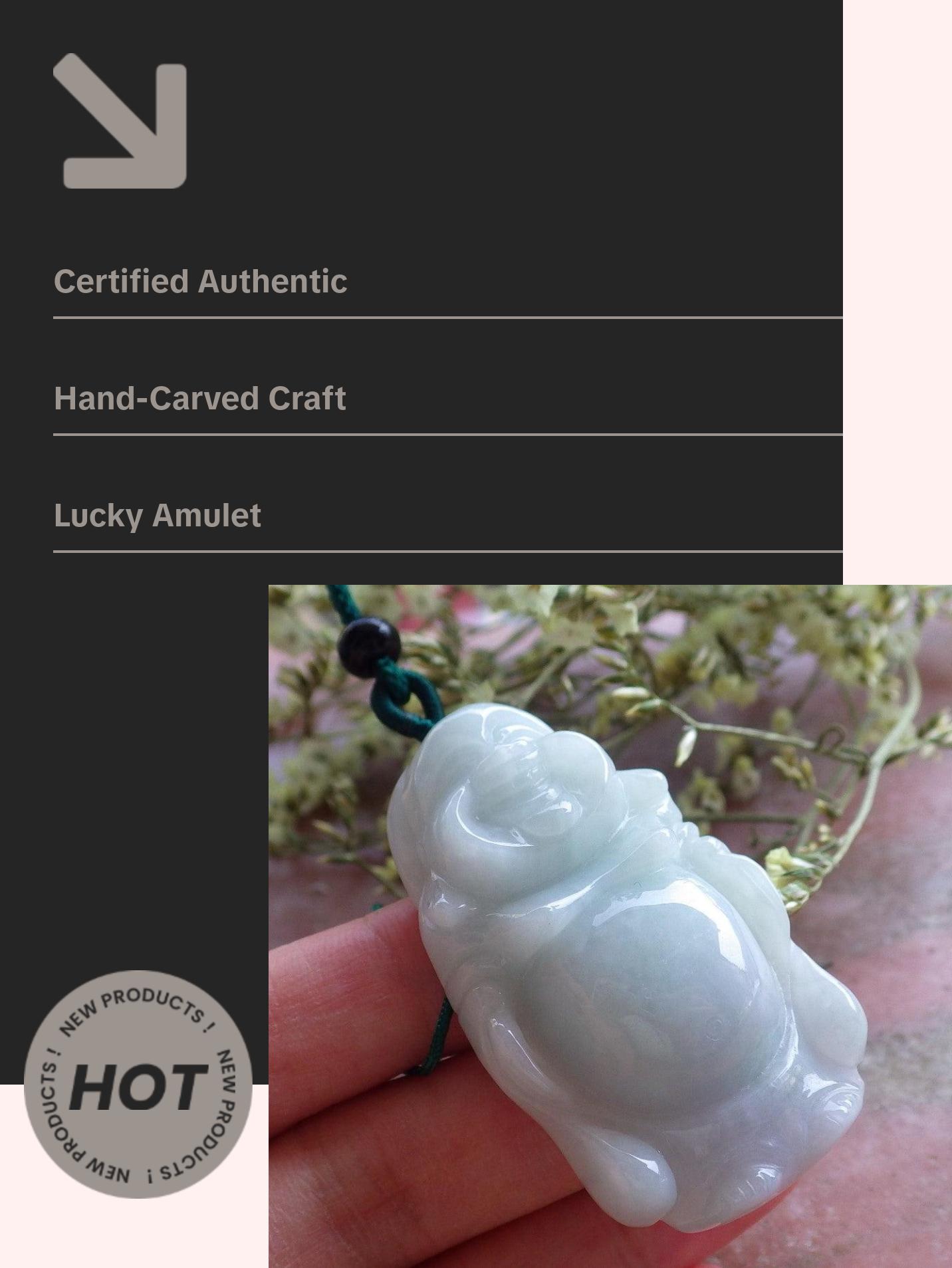Certified Hand Carved Green Natural Myanmar Burma A Jade Jadeite Buddha God Lucky Amulet Pendant Necklace