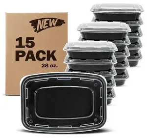 Meal Prep Containers 15 Count (Pack of 1) Compartment Food Storage Containers with Lids, Bento Box, BPA Free, Stackable, Microwave/Dishwasher/Freezer Safe (28 oz) (Color May Vary)