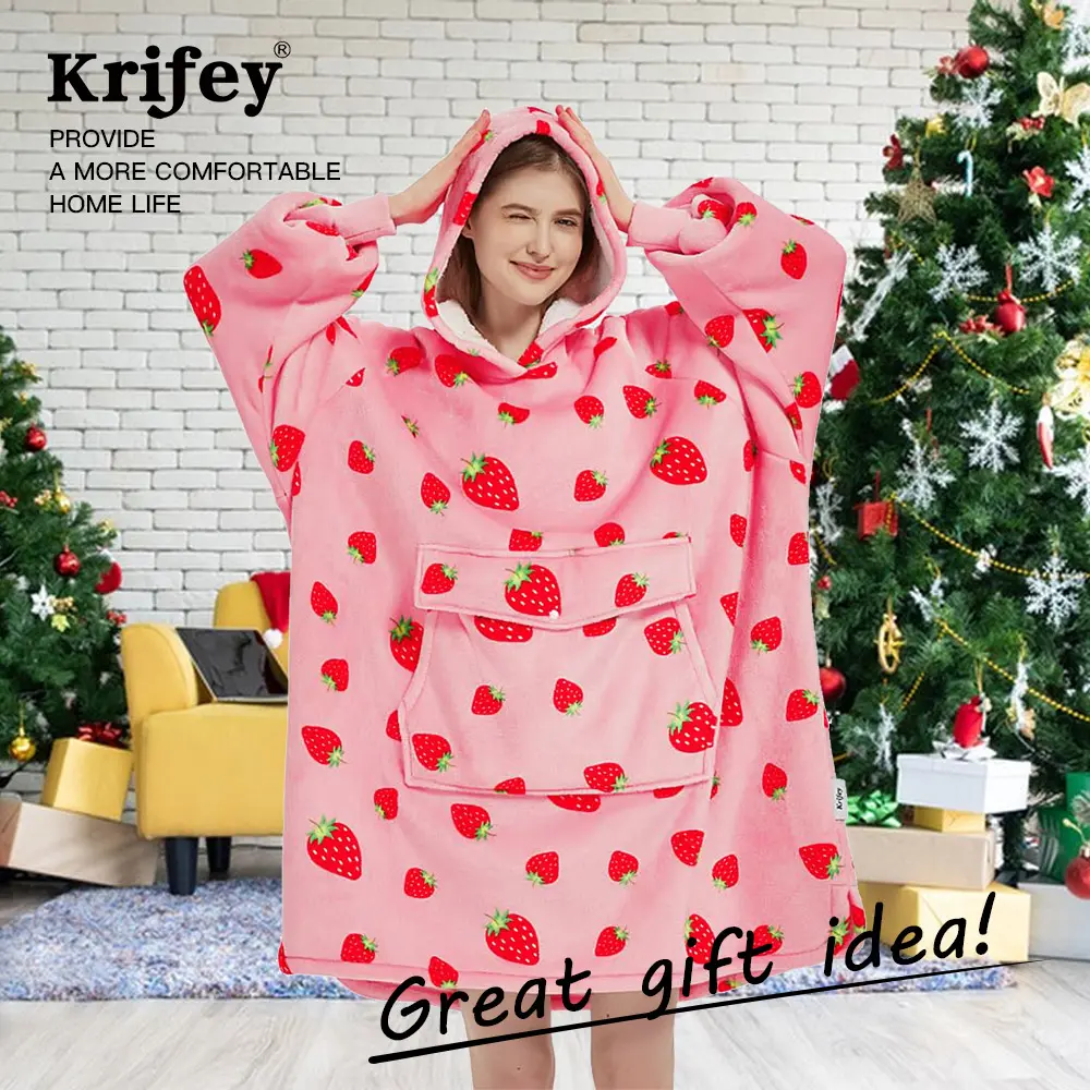 Krifey Wearable Blanket Hoodie Print Collection, Oversized Sherpa Hoodie, christmas gifts，Birthday holiday gifts for women, Cozy Sweatshirt with Large Pockets,hoodie