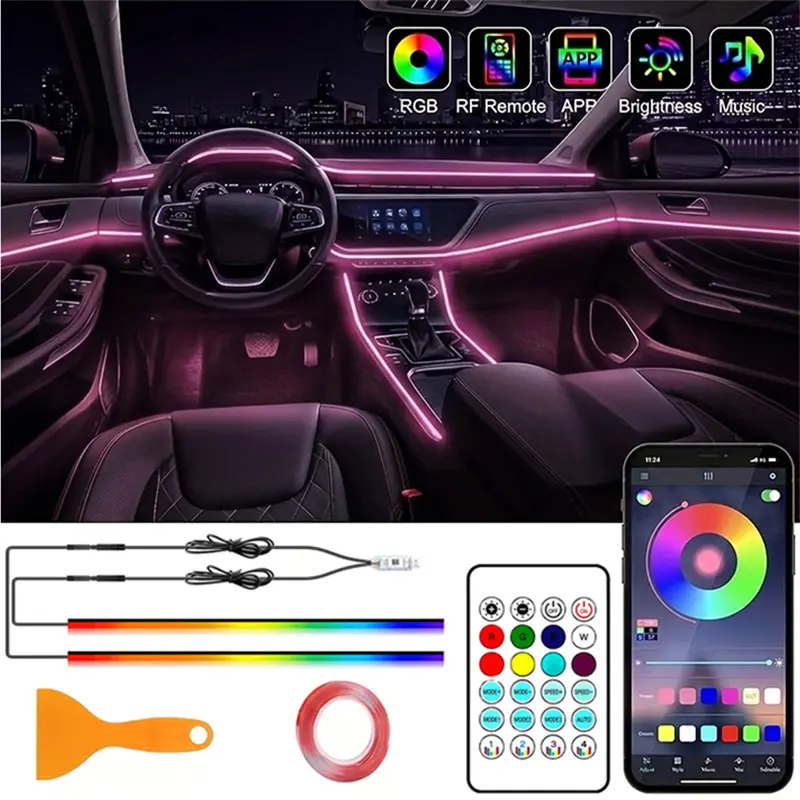 Smart LED Interior Car Lights, USB Powered RGB Car Ambient Lighting with App Control & Music Sync, DIY Mode 110cm+110cm 2-in-1 Design, Multi-Color Decor for Cars Trucks，Gift for Men & Women luz interior multiple mood installation tape