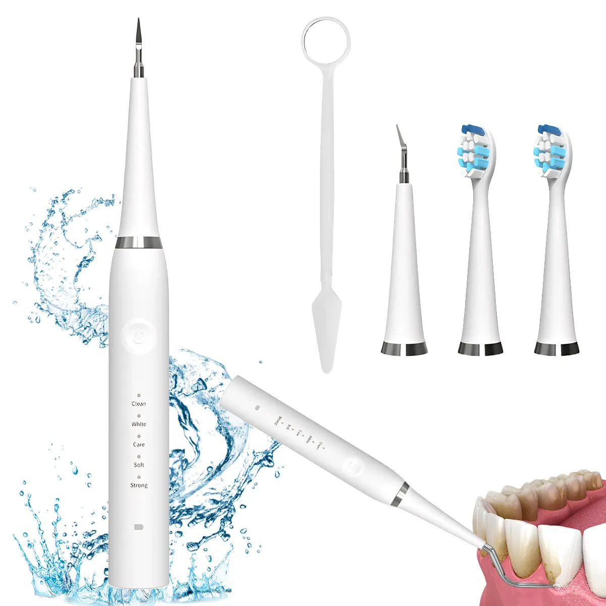 2-in-1 Sensitive Oral Cleansing Electric Toothbrush & Plaque-Tartar Remover Kit, 5 Adjustable Modes, Replaceable Heads, USB-Rechargeable, Lightweight, IPX7 Waterproof, Portable for Home & Travel