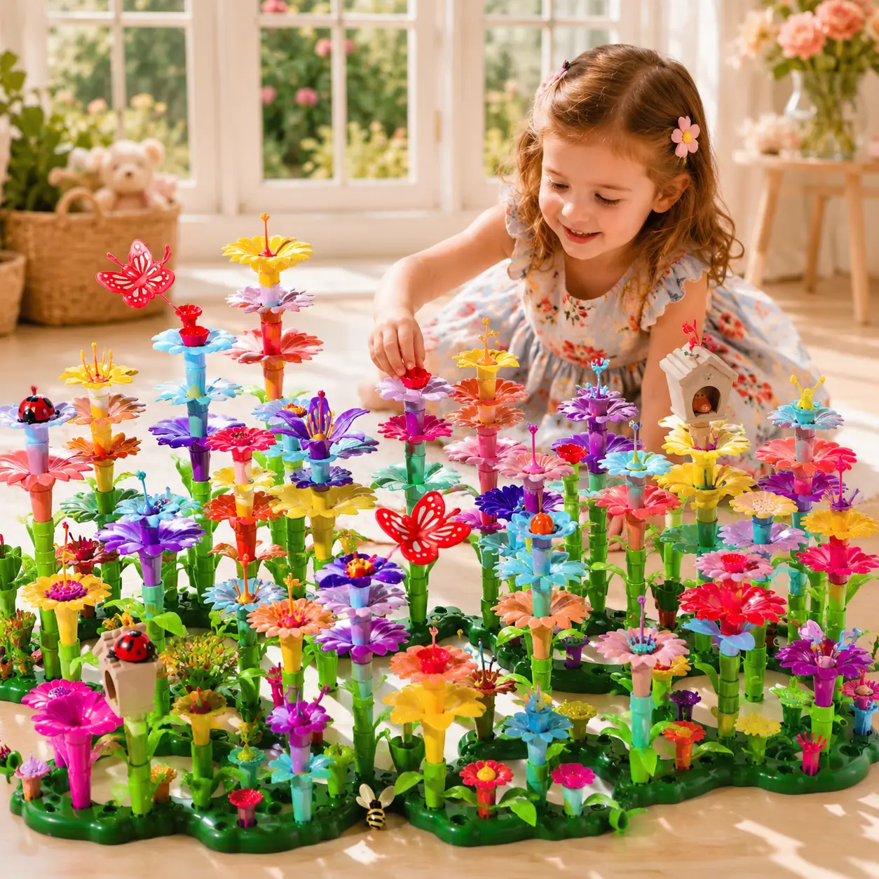 224 PCS Flower Garden Building Educational Toy Kit, DIY Garden Activity Preschool Toy for Kids Age 3-6, Birthday Gift Option