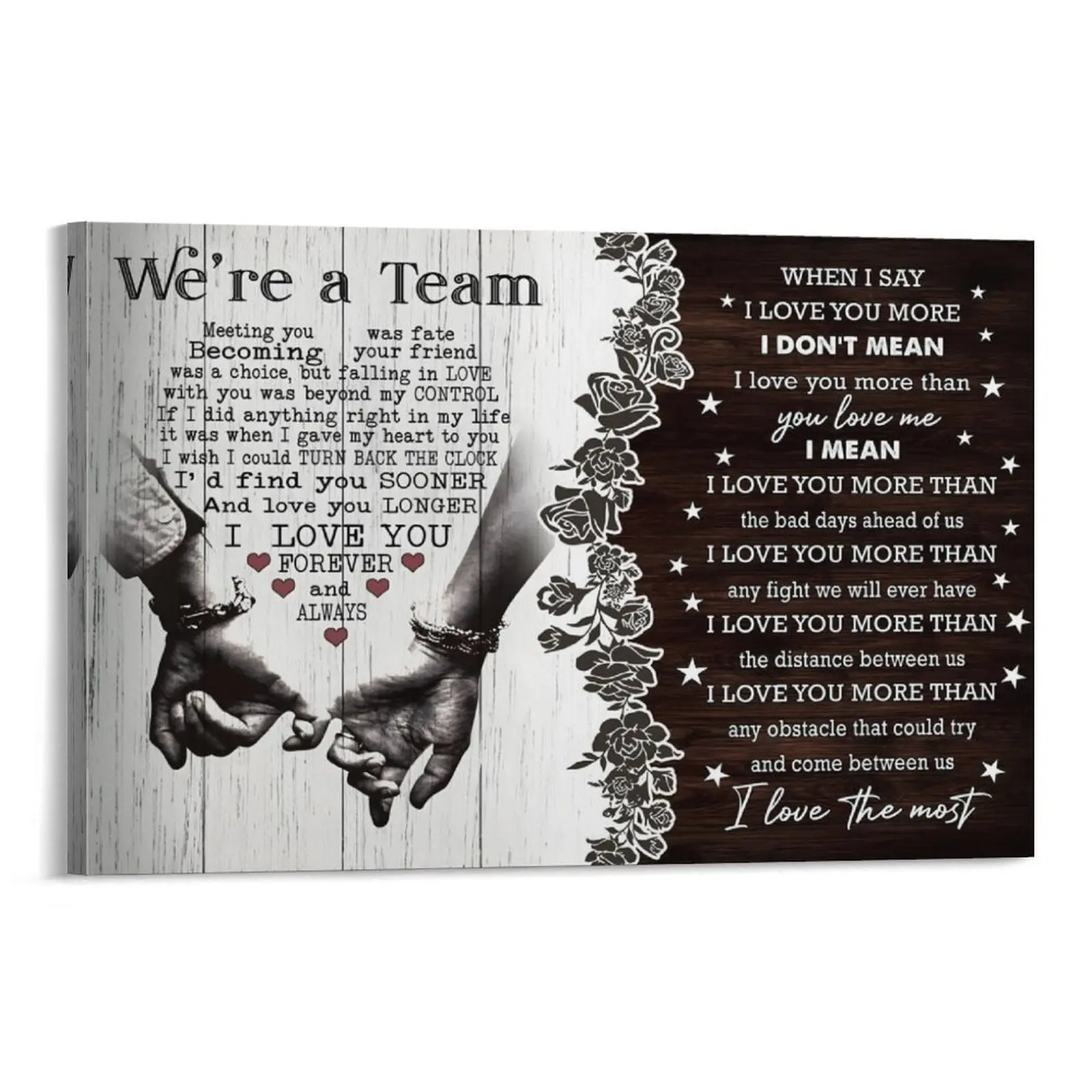 "Were A Team" Artistic Couple Canvas Art Print - Frameless Decorative Painting, Love Message Wall Art, Husband-Wife Gift for Bedroom Indoors Home Decor